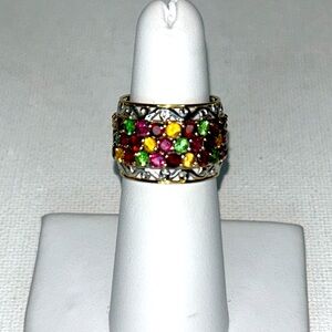 Gems en Vogue Genuine Multi Color Garnet Eternity Band Sterling 18K Plate Ring